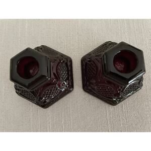 Avon 1876 Cape Cod Collection Candle Holders Set of 2 Ruby Red Glass